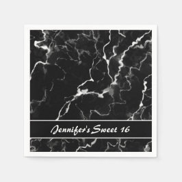Faux Black Marble Struktur Titta sötad 16 födelsed Pappersservett