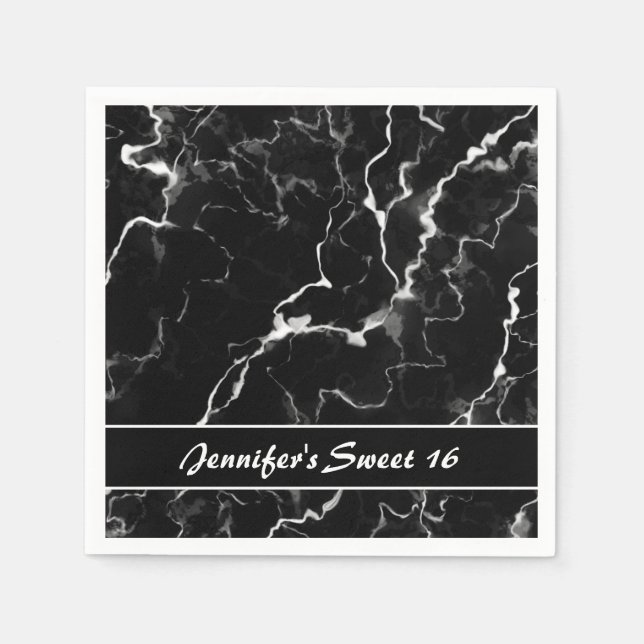 Faux Black Marble Struktur Titta sötad 16 födelsed Pappersservett (Framsidan)