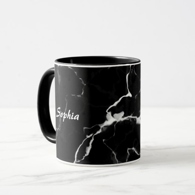Faux Black Marble Struktur tittar med eget namn Mugg (Framsida vänster)