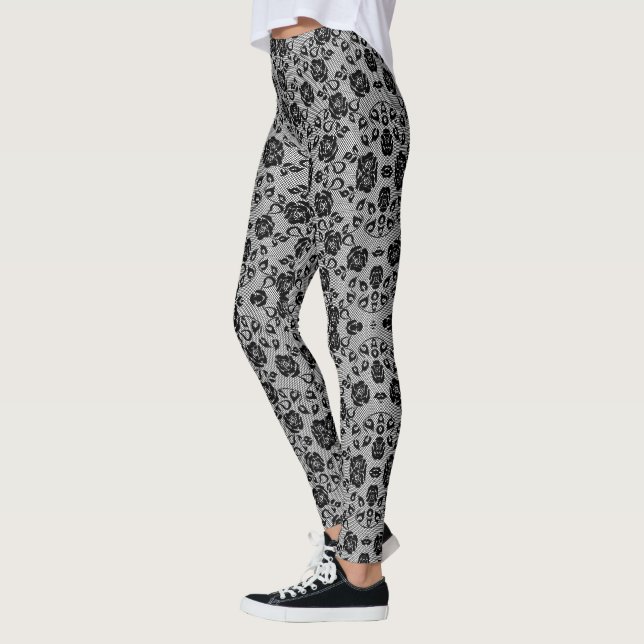 Faux Black Ro Snöre Fishnet Romantic Roligt Elegan Leggings (Vänster)