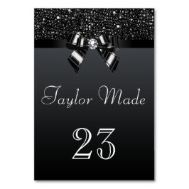 Faux Black Sequins och Bows Bord-kort Bordsnummer
