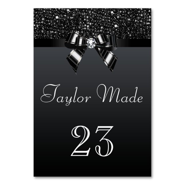 Faux Black Sequins och Bows Bord-kort Bordsnummer (Baksidan)