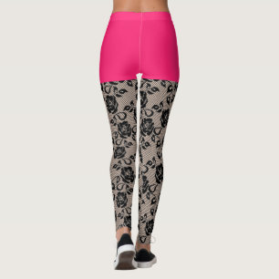 Faux Black Snöre Fishnet Funny Leggings Rosa Kort