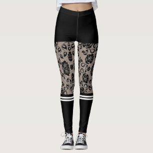 Faux Black Snöre Fishnet Leggings Kort & Socks