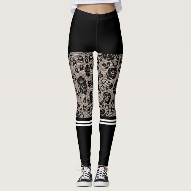 Faux Black Snöre Fishnet Leggings Kort & Socks (Framsida)