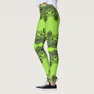 Faux Black Snöre Fishnet Leggings Neon Grönt Färg