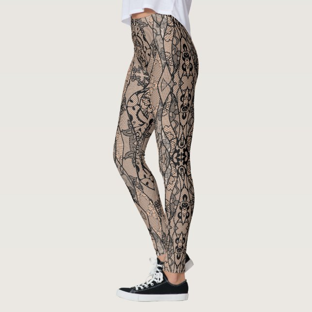 Faux Black Snöre Fishnet Romantic Leggings Gift (Vänster)