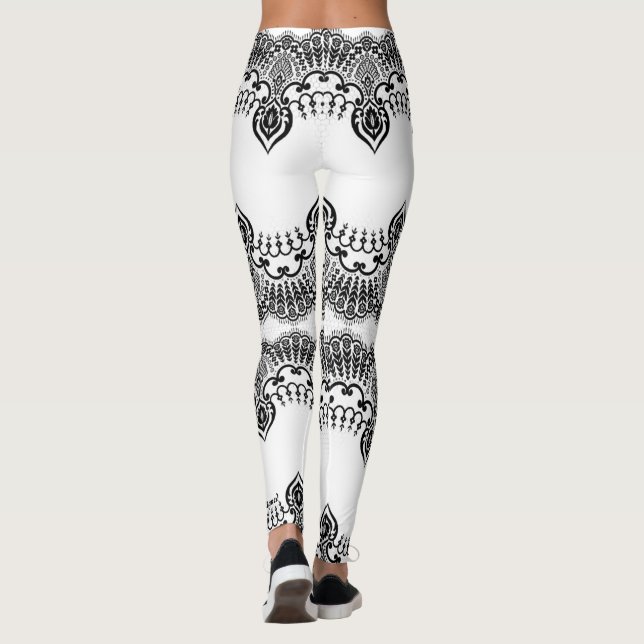 Faux Black Snöre Fishnet White Leggings (Baksida)