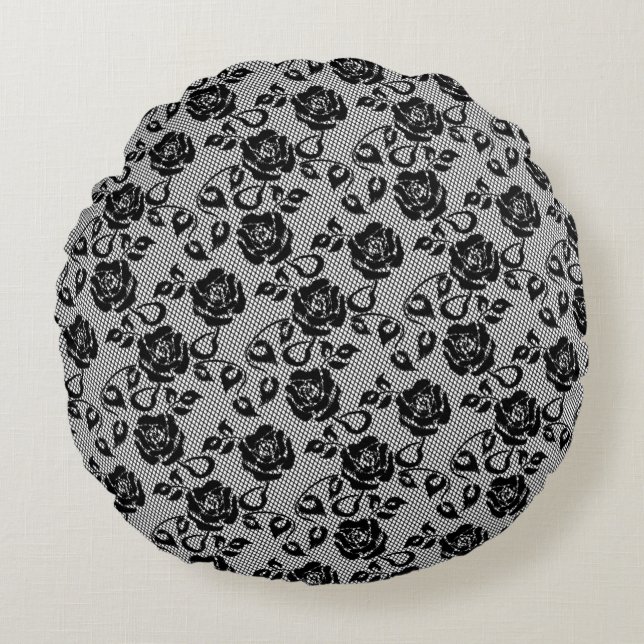 Faux Black Snöre Ro fisknätsrunda Pillow Rund Kudde (Framsidan)