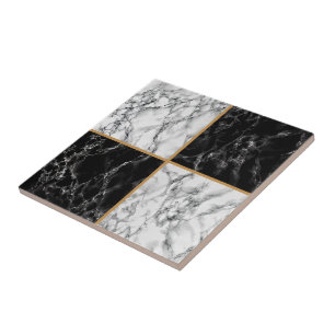 Faux Black White Check Marble Ceramic Tile Kakelplatta