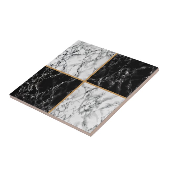 Faux Black White Check Marble Ceramic Tile Kakelplatta (Sidan)