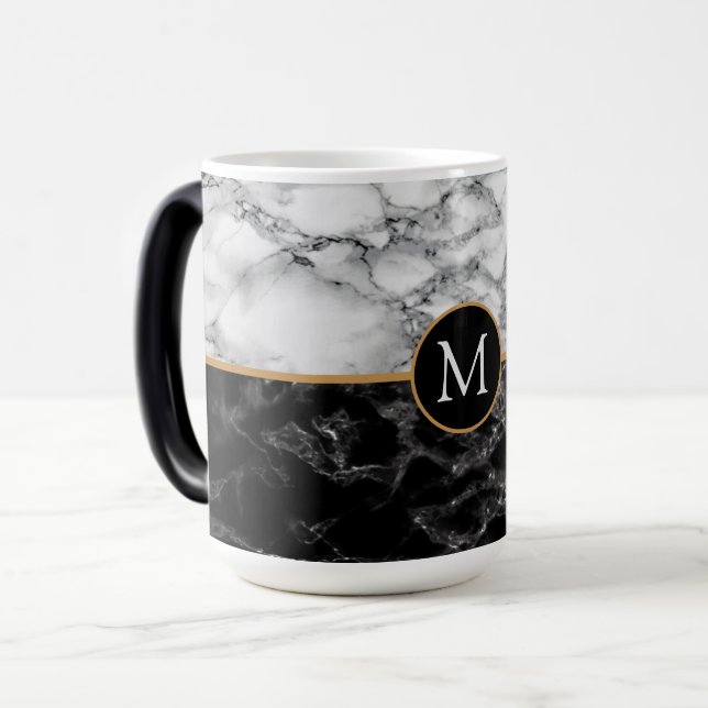 Faux Black White Marble Coffee Mugg Anpassningsbar (Framsida vänster)