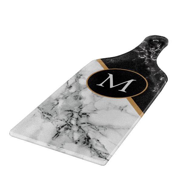 Faux Black White Marble Monogram CEG Board (Hörn)