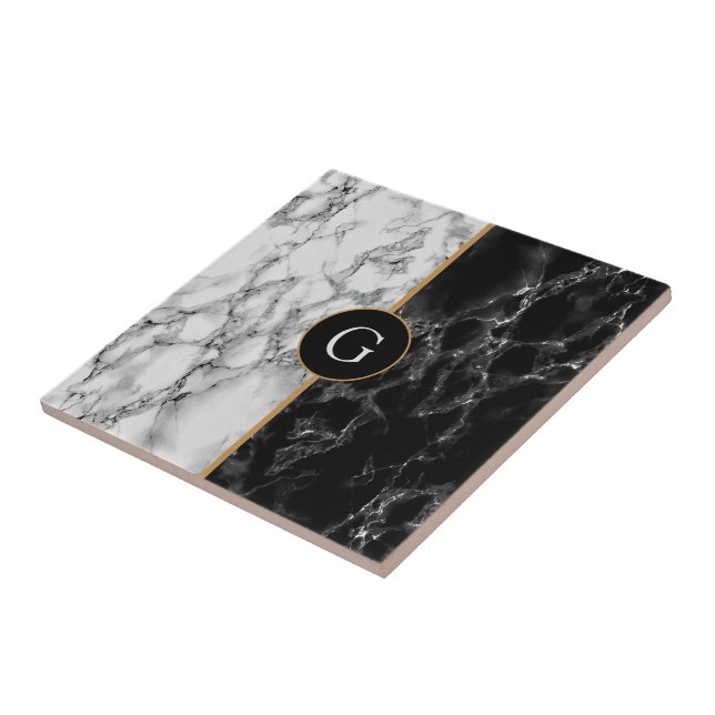 Faux Black White Marble Tile med Anpassningsbar Br Kakelplatta (Sidan)