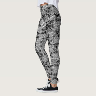 Faux Black White Snöre Fishnet Leggings Romantic