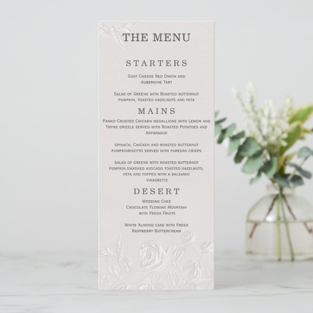 Faux Blind Embossed Arch Wedding Menu Card Meny (Stående Fram)