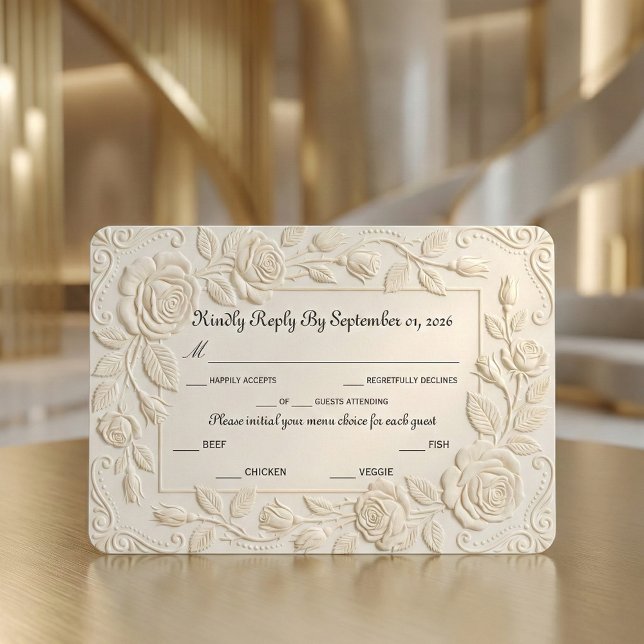 Faux Blind Embossed Floral Sculpture Ivory OSA Kort (Skapare uppladdad)