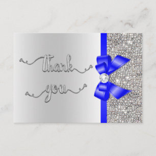 Faux Blue Bow Silver Sequins Tack Bröllop Kort