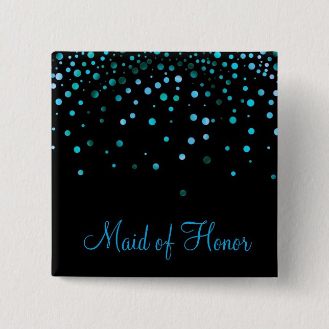 Faux Blue Confetti Elegant Sparkles Maid of honor Knapp (Framsida)