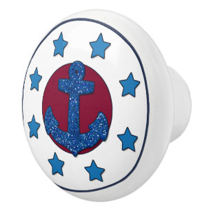 Faux Blue Glitter Anchor Blå stjärnor Knopp