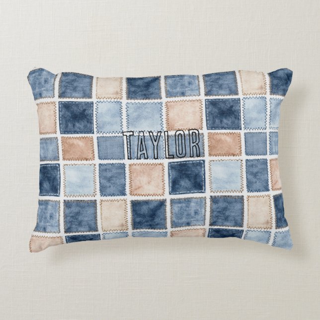 Faux Blue Glitter Cream Denim  Prydnadskudde (Framsidan)