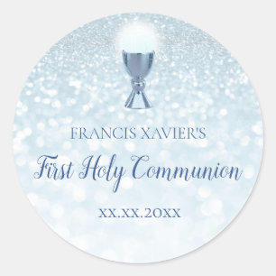 FAUX Blue glitter Första kommissionen Runt Klistermärke