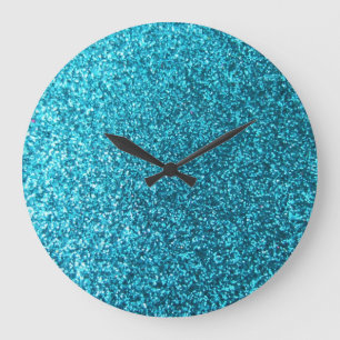 Faux Blue Glitter Stor Klocka