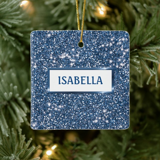 Faux Blue Glitter Struktur titta efter eget namn Julgransprydnad Keramik (Träd)