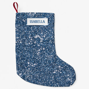 Faux Blue Glitter Struktur titta efter eget namn Liten Julstrumpa