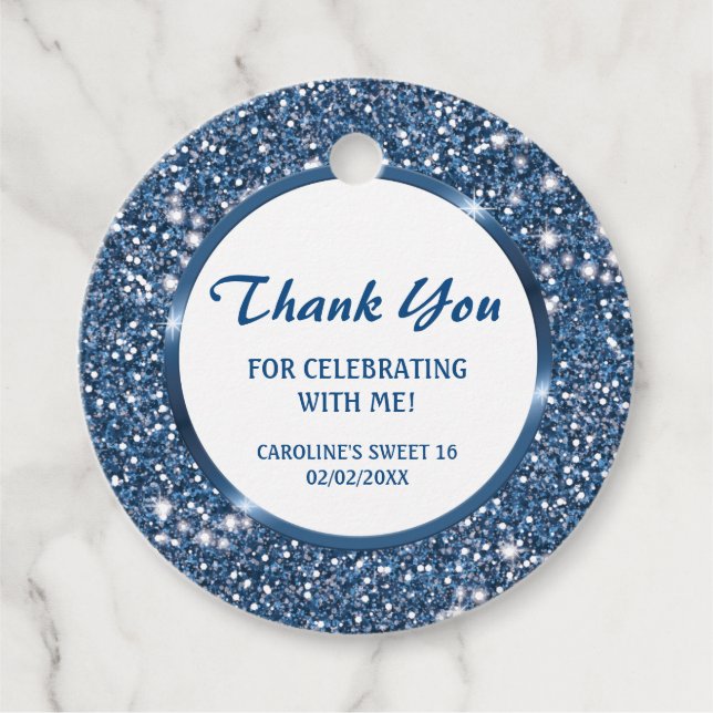 Faux Blue Glitter Struktur Titta - Tack Gåvor Etiketter (Framsida)