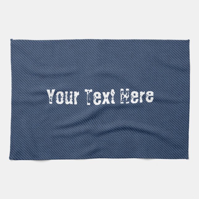 Faux Blue Jeans Fabric Kitchen Towel - Din text Kökshandduk (Horisontell)