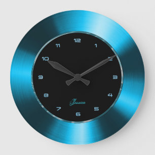 Faux Blue Metallic Design Stainless Steel-utseende Stor Klocka