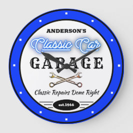 Faux Blue Neon Classic Car Garage any Namn Stor Klocka