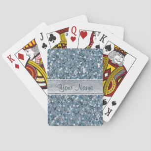 Faux Blue Sequins Silver Foil Personlig Kortlek