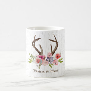 Faux Bois för vildblommar för vattenfärghjortho Kaffemugg