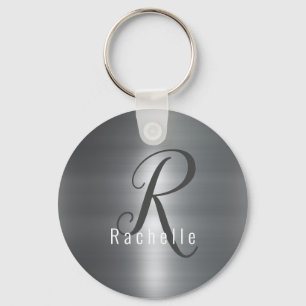 Faux borstad Metall Stainless Steel Monogram Namn Nyckelring