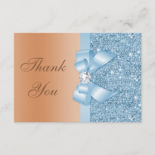 Faux Bow Sequins Blue Mjölk Chocolate Tack Kort