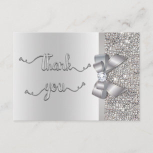 Faux Bow Silver Sequins Tack Bröllop Kort