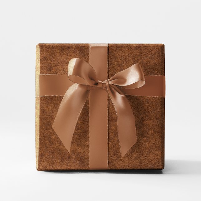 Faux Bright Brown Leather Presentpapper (Faux Leather Wrapping Paper)