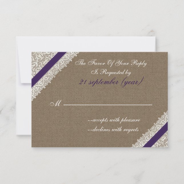 FAUX-brott och snöre med lila osa 3,5 x 5 Kort (Framsida)