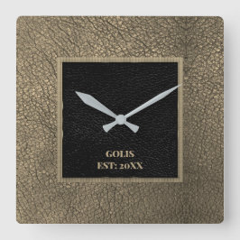 Faux Brown Black Leather Wall Clock Fyrkantig Klocka