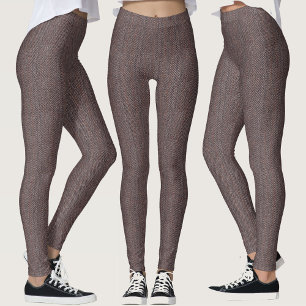 Faux Brown Herringbone Tweed Mönster Fabric Art Leggings