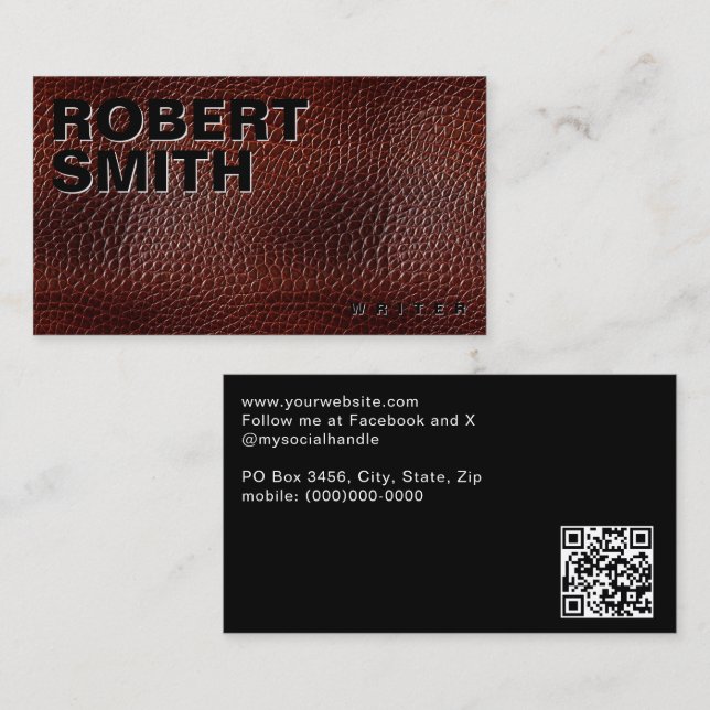 Faux Brown Leather Alligator Skin Visitkort (Fram/baksida)