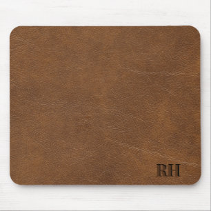 Faux Brown Leather Anpassningsbar Monogrammed Init Musmatta