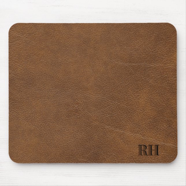 Faux Brown Leather Anpassningsbar Monogrammed Init Musmatta (Framsidan)