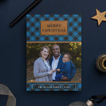 Faux Brown Leather Blue Buffalo Play jul Julkort<br><div class="desc">Skicka ett unikt helgdag till din familj och dina vänner med ett foto från din favoritfamilj. Vänd över kortet för att visa ett fingerat läder struktur på baksidan av kortet.</div>