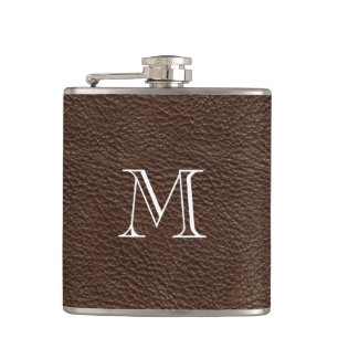 Faux Brown Leather Monogram Stainless Steel-kolv Fickplunta