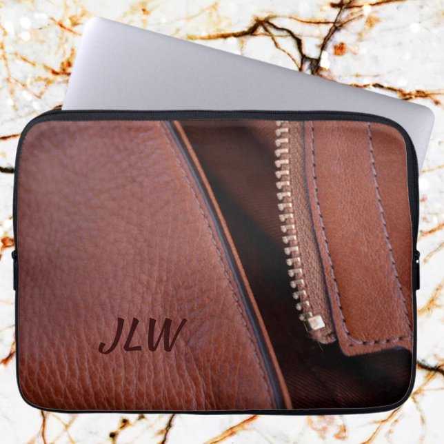 Faux Brown Leather Unzipping Snyggt Anpassade Laptop Fodral (Skapare uppladdad)