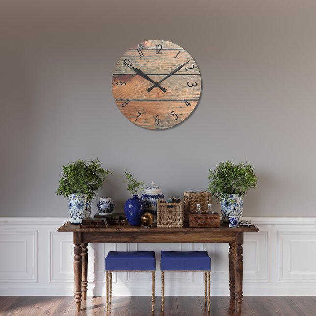 Faux Brown Wooden Paneling Rund Klocka (Skapare uppladdad)