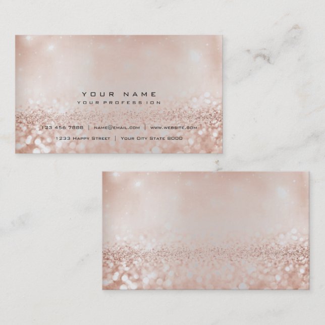 Faux Brush Parly Rosa Guld Glitter Silver Visitkort (Fram/baksida)
